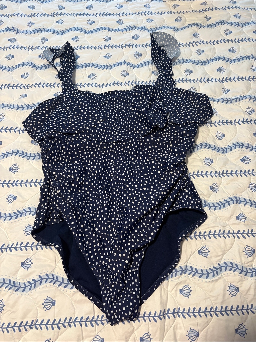 Kona Sol Navy Blue Polka Dot One-Piece Swimsuit